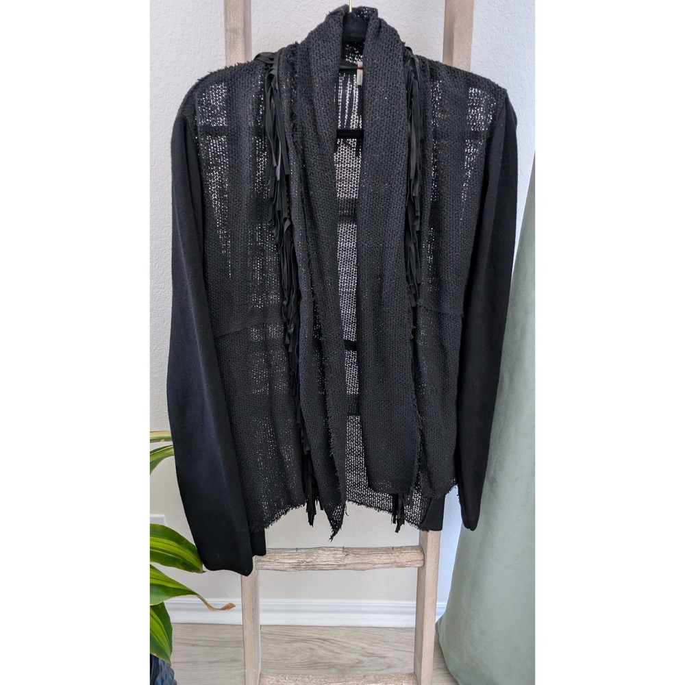 Elie Tahari to Black Fringe Sweater Cardigan, size XL